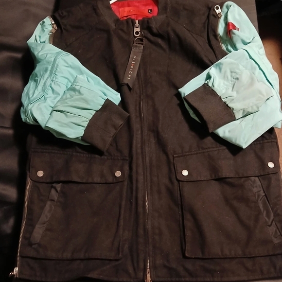 3in 1 Vic+Richeparis Men SizeL Black&Tiffany green With Adjustable Sleeve Bomber